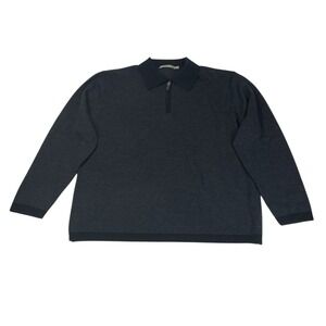 Raffi  Linea Uomo XL Merino Wool 1/4 zip Sweater Navy Luxury Knit